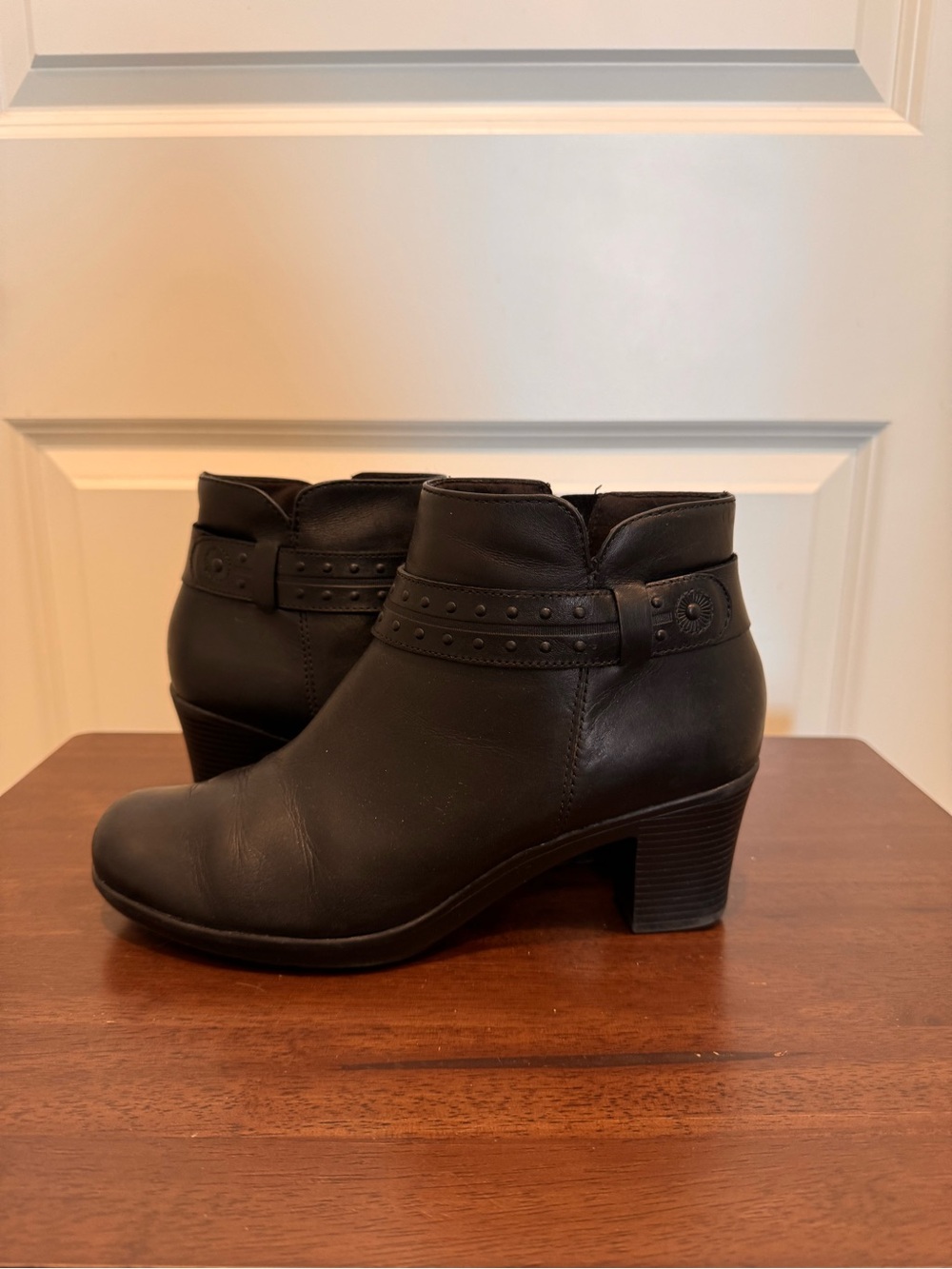 Clarks Black Leather Studded Ankle Boots